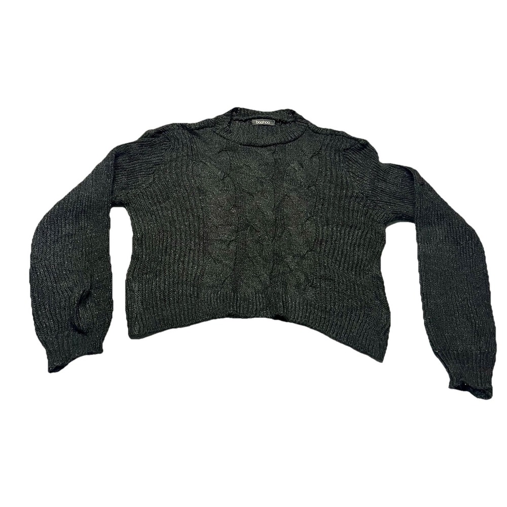Boohoo Cropped Cable Knit Sweater Womens M/L Made In Italy Acrylic Black